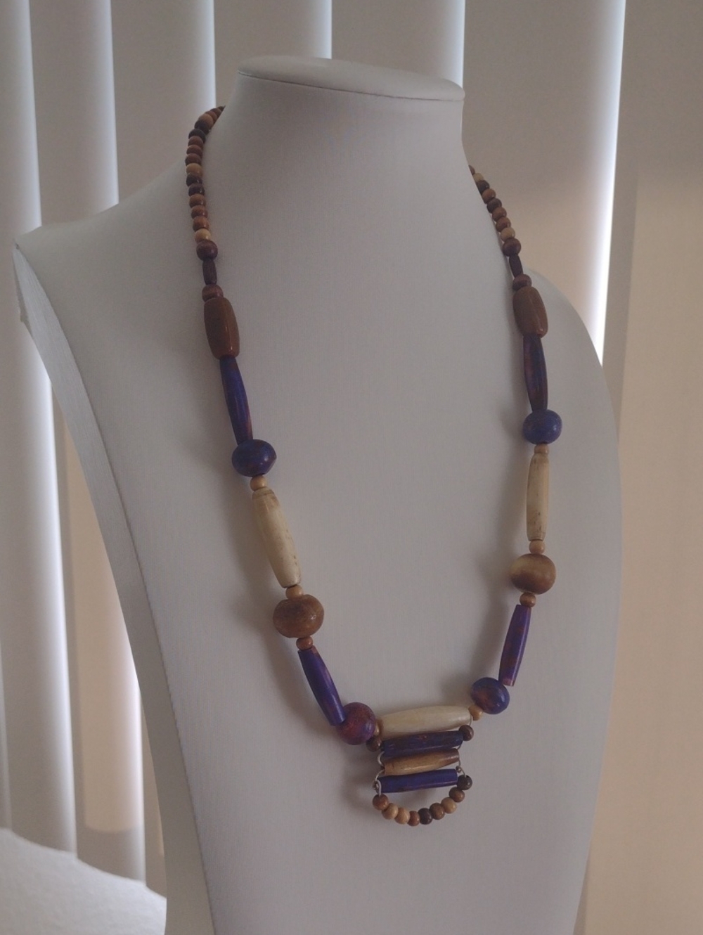 Boho Purple and Brown Wood Beaded Necklace